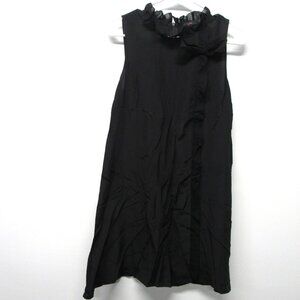 LUX UO 100% Silk Black Ruffle Edge Bow Mini Shift Dress Sleeveless sz Large 🌹